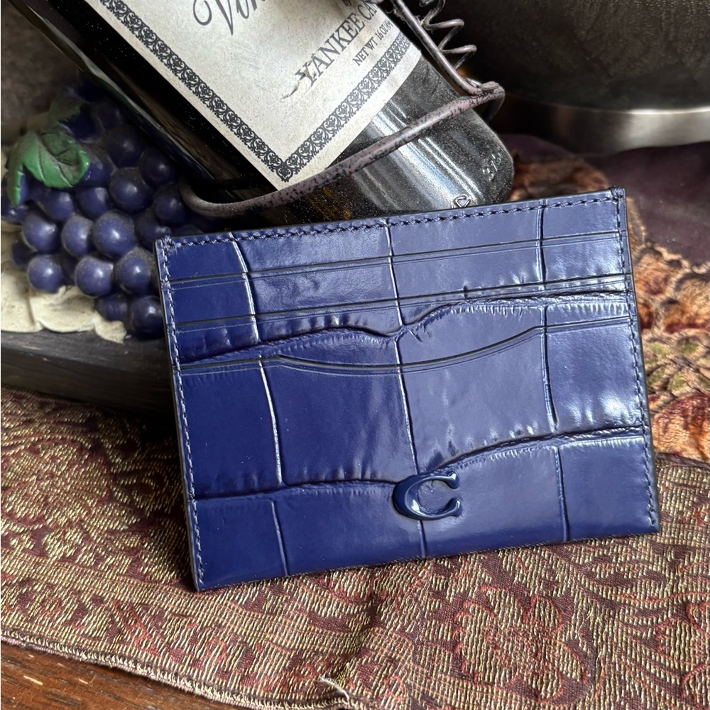 Authentic COACH 1941 leather Croc-Embossed Blue Card Holder